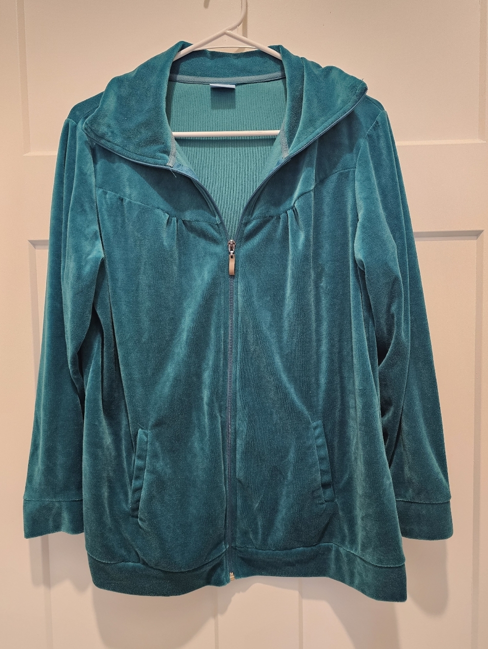 Comfort Corner Velvet Teal Zip Front Athletic Jacket Size Large